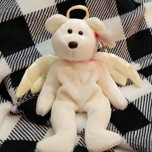 Ty Beanie Baby "Halo" White Bear with Pink Accents